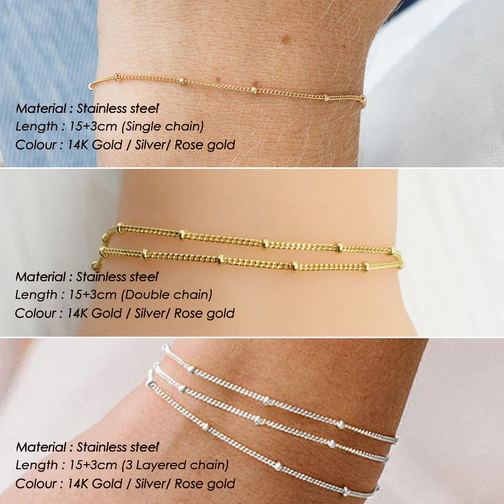 Simple Female Ball Chain Bracelet Jewelry New Layered Thin Beads Chain Bracelet For Women Leg 316L Stainless Steel Chain Vera Lux