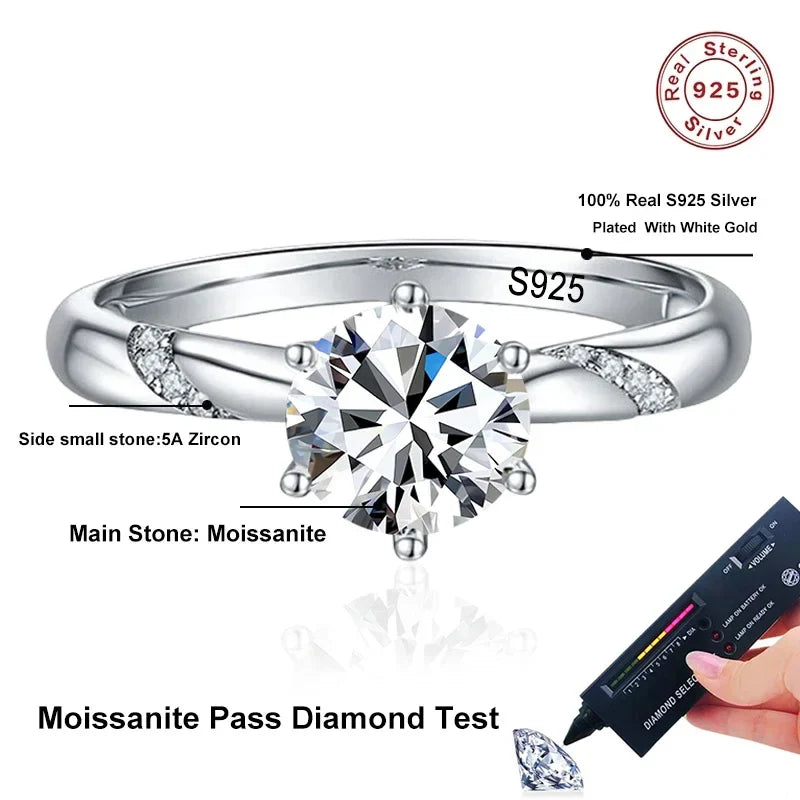 NeeTim 1ct - 3ct Moissanite Ring 925 Sterling Silver with Gold Plated Diamond Engagement Wedding Band Fine Jewelry For Women Vera Lux