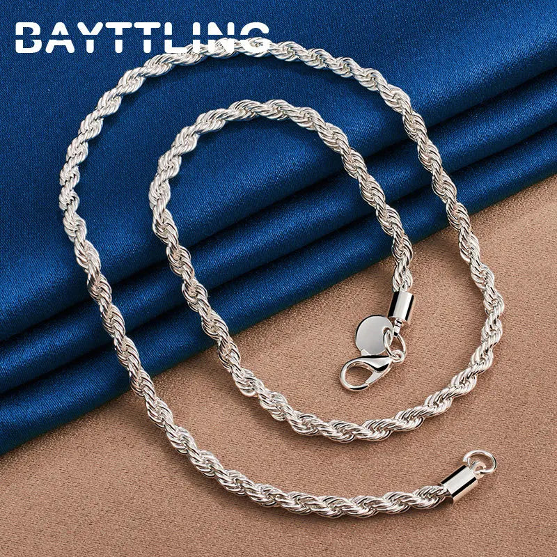Charm 925 sterling silver Accessories Men 4MM 40-60cm 2PCS Rope Chain Necklace Bracelet Women Fashion Wedding Gift Jewelry Vera Lux