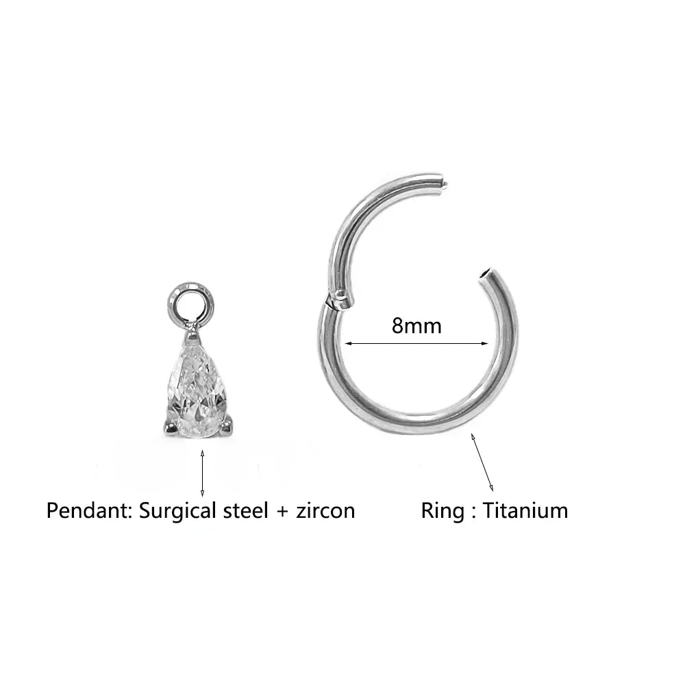 Waterdrops Pendant Conch Ring ASTM F136 G23 Titanium Piercings Moon Flowers Hinge Segment Clicker Teardrop Helix  Earrings Vera Lux