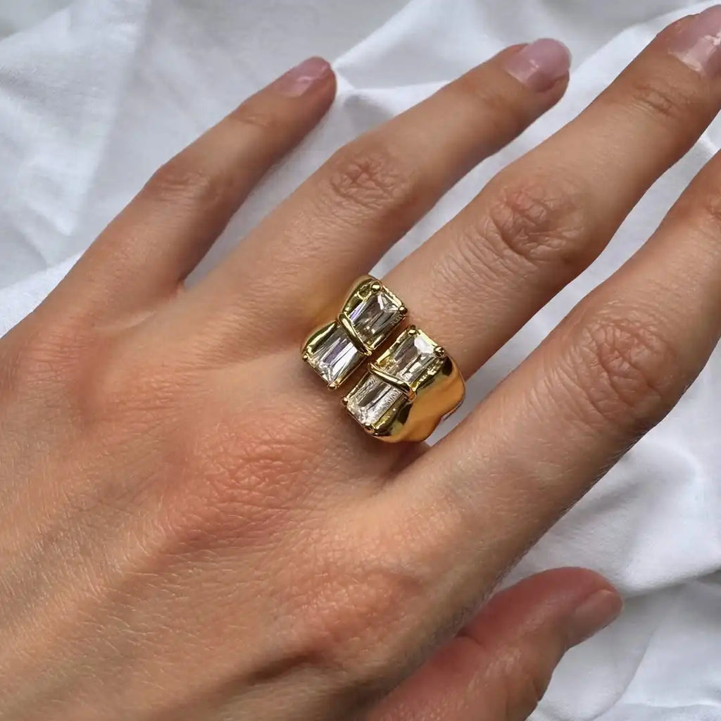 Geometric Zircon Open Ring for Women Stainless Steel Luxury Rhinestone Crystal Ring 2023 New Wedding Jewelry anillos Vera Lux