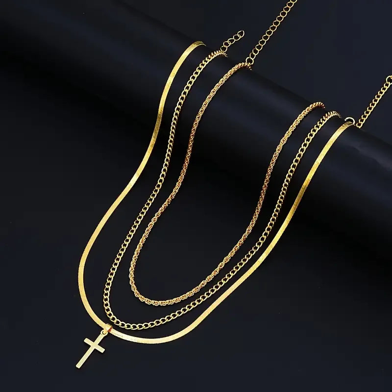 7-Piece Elegant Stainless Steel Minimalist Cross Pendant Jewelry Set for Men Chain Necklace Bracelet Jewelry for Everyday Wear Vera Lux