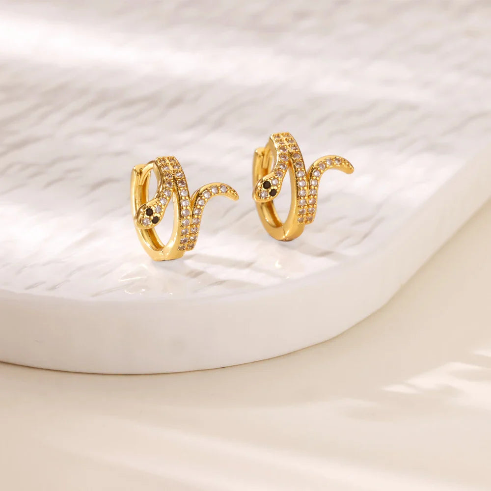 Luxury Zircon Hoop Earrings for Women Gold Color Stainless Steel Butterfly Heart Snake Earring Fashion Party Wedding Jewelry Gif Vera Lux