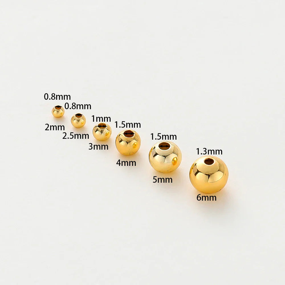 30-100Pcs 14K/18K Gold Color Plated Brass 2/2.5/3/4/5/6mm Spacer Beads for Jewelry Making Beads Accessories Findings Wholesale Vera Lux