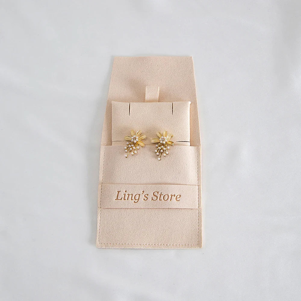 20/50/100pcs Personalized Logo Jewelry Microfiber Strip 8x8cm Bag Insert With 6x6cm Pad Card For Earrings Studs Necklace Pendant Vera Lux