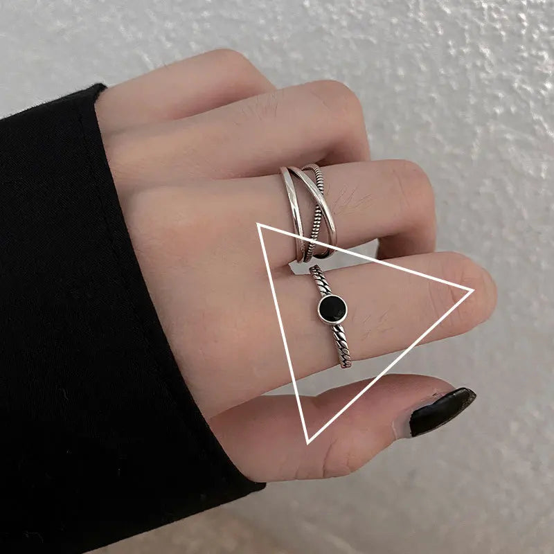 925 Sterling Silver plated Ring for Women Girl Gift Blace Stone Crystal Glaze Retro Punk Open Jewelry Dropship Wholesale Vera Lux
