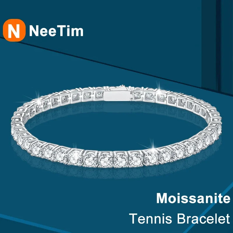 NeeTim 3mm 4mm 5mm 6.5mm Moissanite Tennis Bracelet Original s925 Sterling Silver Lab Diamond Bracelets for Women Men Chains Vera Lux