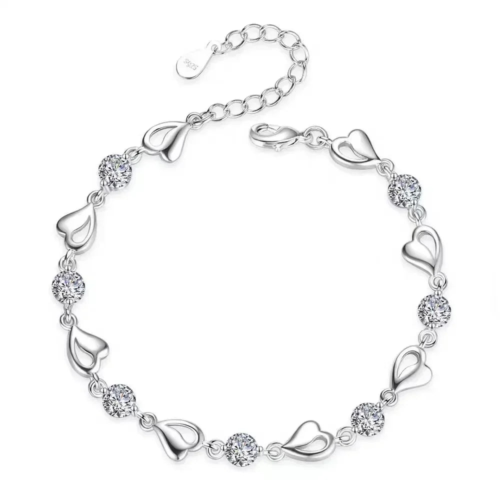 925 Sterling Silver Heart Shaped Necklace Bracelet Set for Women Vintage Korean Blue Crystal Bracelets Jewelry Set Party Jewelry Vera Lux