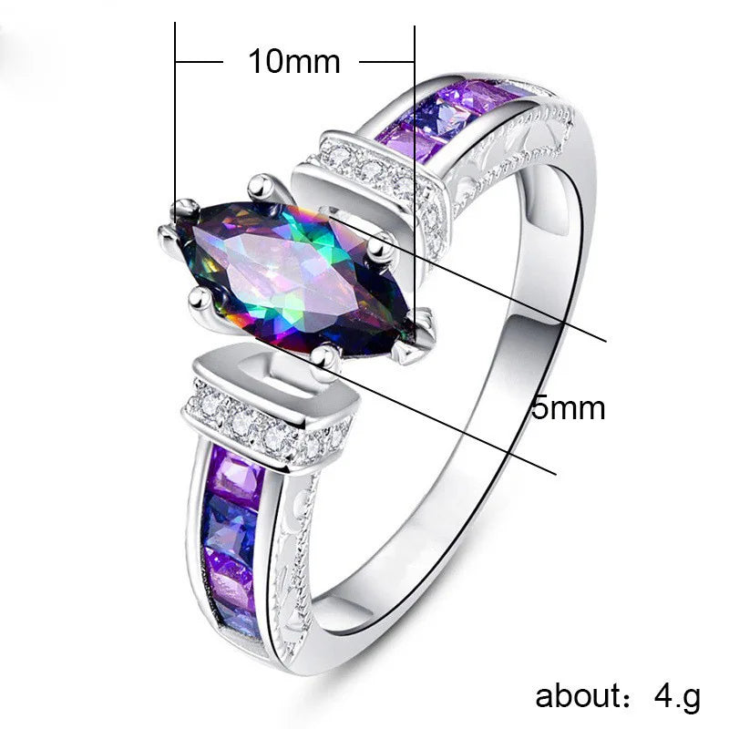 925 Sterling Silver Special Marquise Shape Shiny Purple CZ Prong Setting Fashion Party Rings for Women Jewelry Gift Vera Lux