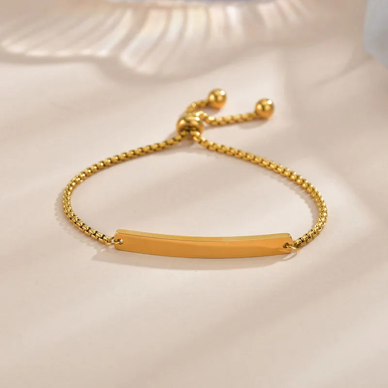 Akizoom Punk Engrave Name Custom Bracelets Gold Color Stainless Steel Thick Hand Chain Customized Couple Men Women Jewelry Gift Vera Lux
