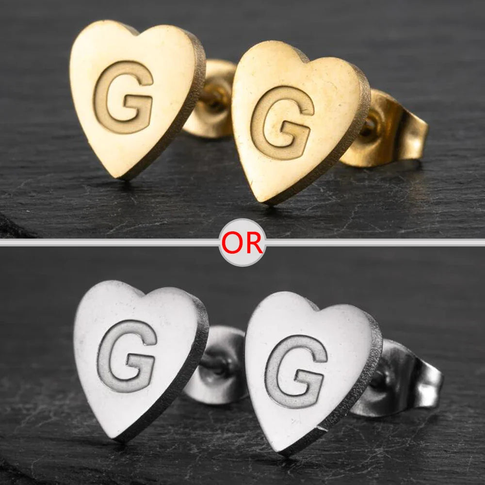 100% Stainless Steel A-Z Initial Earrings for Women Girls Personalize Letter Name Heart Stud Earring Family Jewelry Best Gifts Vera Lux