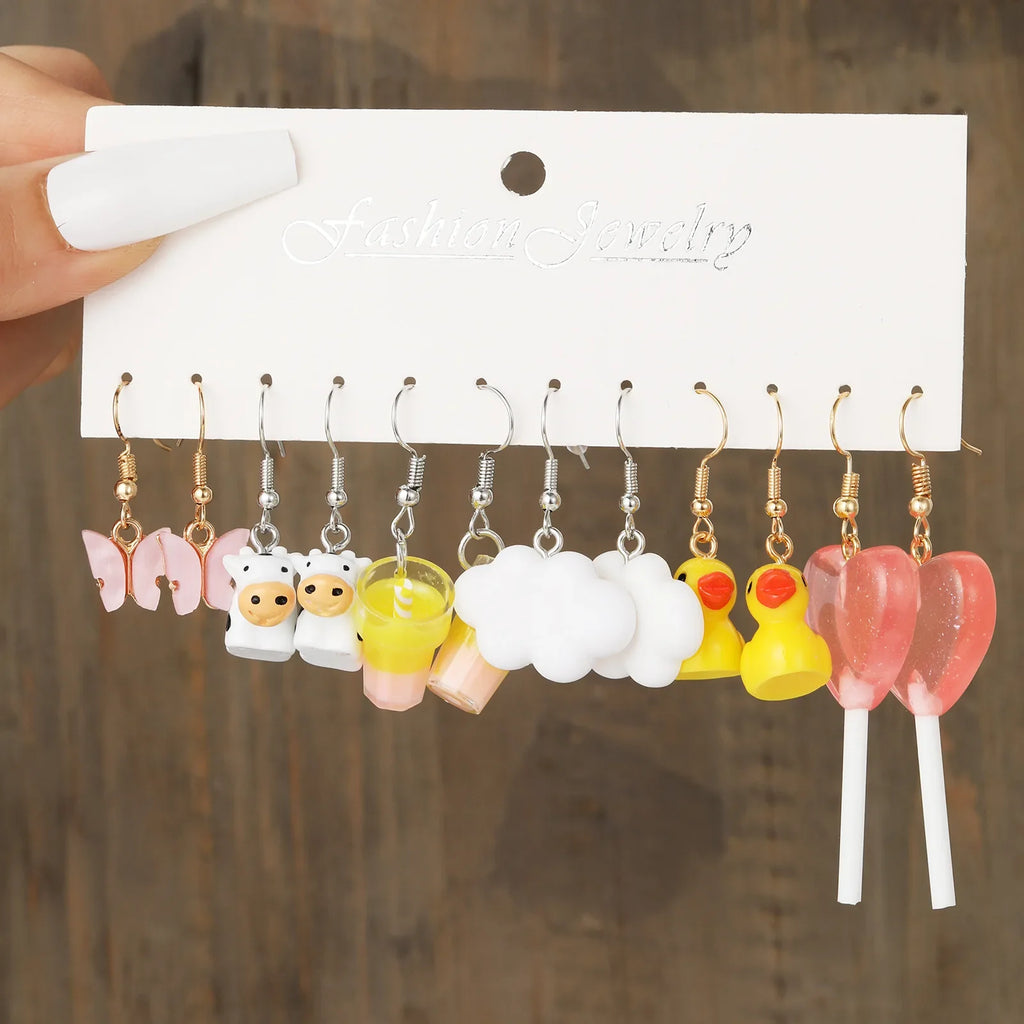 New Fashion Cute Cartoon Pink Earring Set Colorful Dopamine Acrylic Earrings for women Girls New Trendy Jewelry Accessories Gift Vera Lux