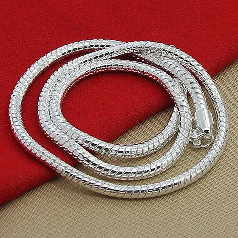 40-60cm 925 sterling Silver solid 3MM Chain Snake Necklace Bracelet Fashion Jewelry For Women Men Sets  Charm Wedding Vera Lux