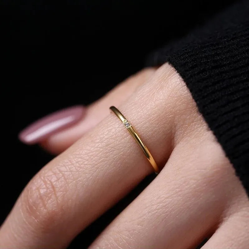 1mm Thin Stainless Steel CZ Inlay Stackable Ring Wedding Band for Women Girl Size 3-10 Vera Lux