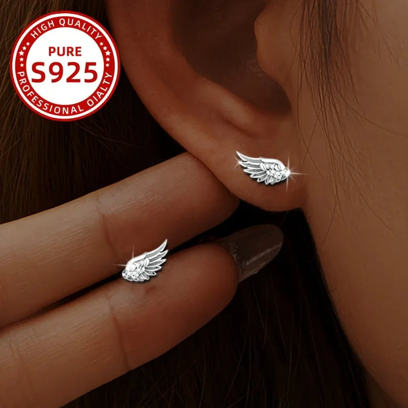 Fashionable Ladies Earrings with Angel Feather Wings 1.12g 925 Silver Suitable for Daily Wear Parties Vacations Gifts Vera Lux