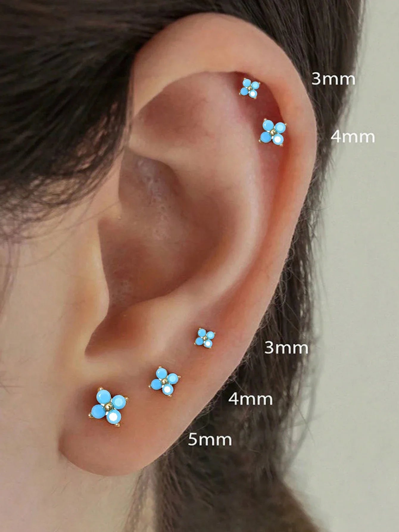 Yupsk Dainty Flower Stainless Steel Butterfly Stud Earrings for Women Cartilage Ear Ring Cute Zircon Gold Color Clover Jewelry Vera Lux