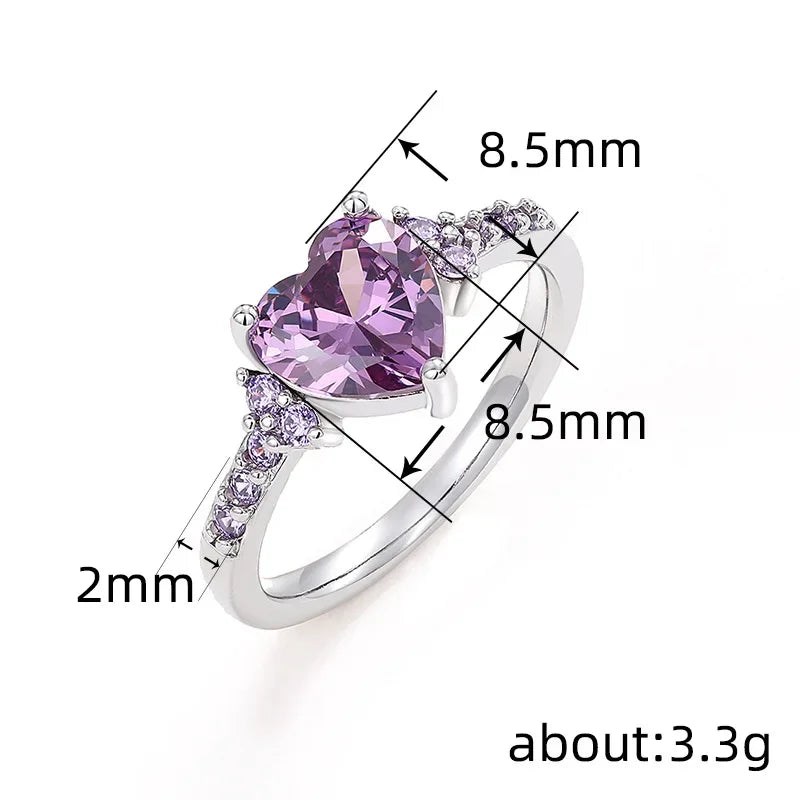 925 Sterling Silve Sparkling Zircon White Purple Elegant Love Heart Rings for Women Party Engagement High Quality Fine Jewelry Vera Lux