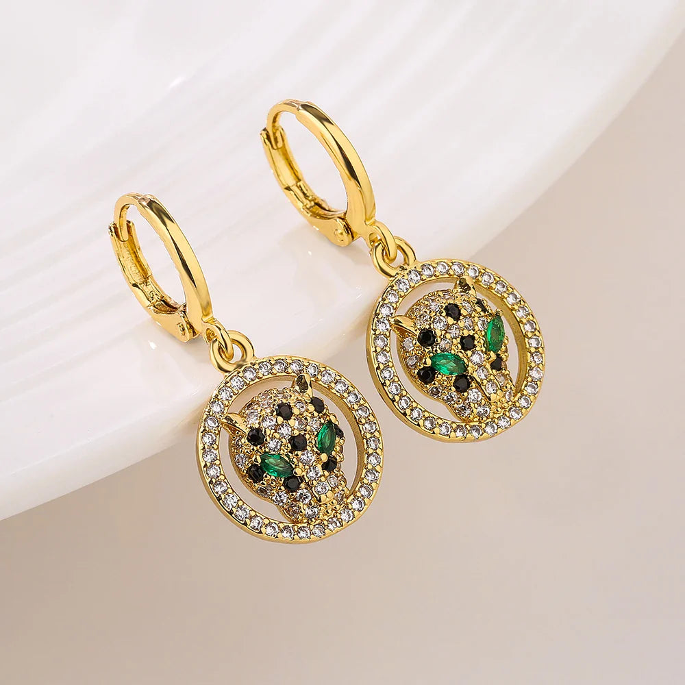 NEWBUY 2024 New Fashion Gold Color Stainless Steel Wedding Jewelry Luxury AAA CZ Zircon Leopard Earrings For Elegant Women Gift Vera Lux