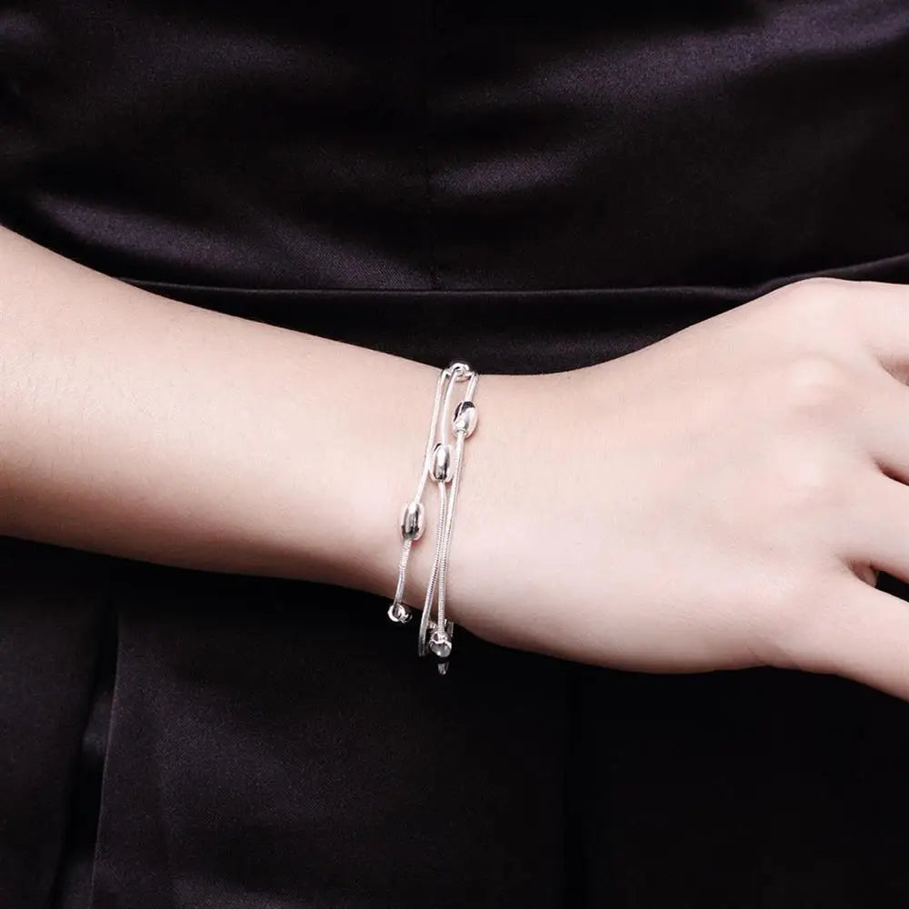 925 Sterling Silver Fringed oval beads Chain Bracelets necklace Jewelry set for women Fashion Party wedding accessories Gifts Vera Lux
