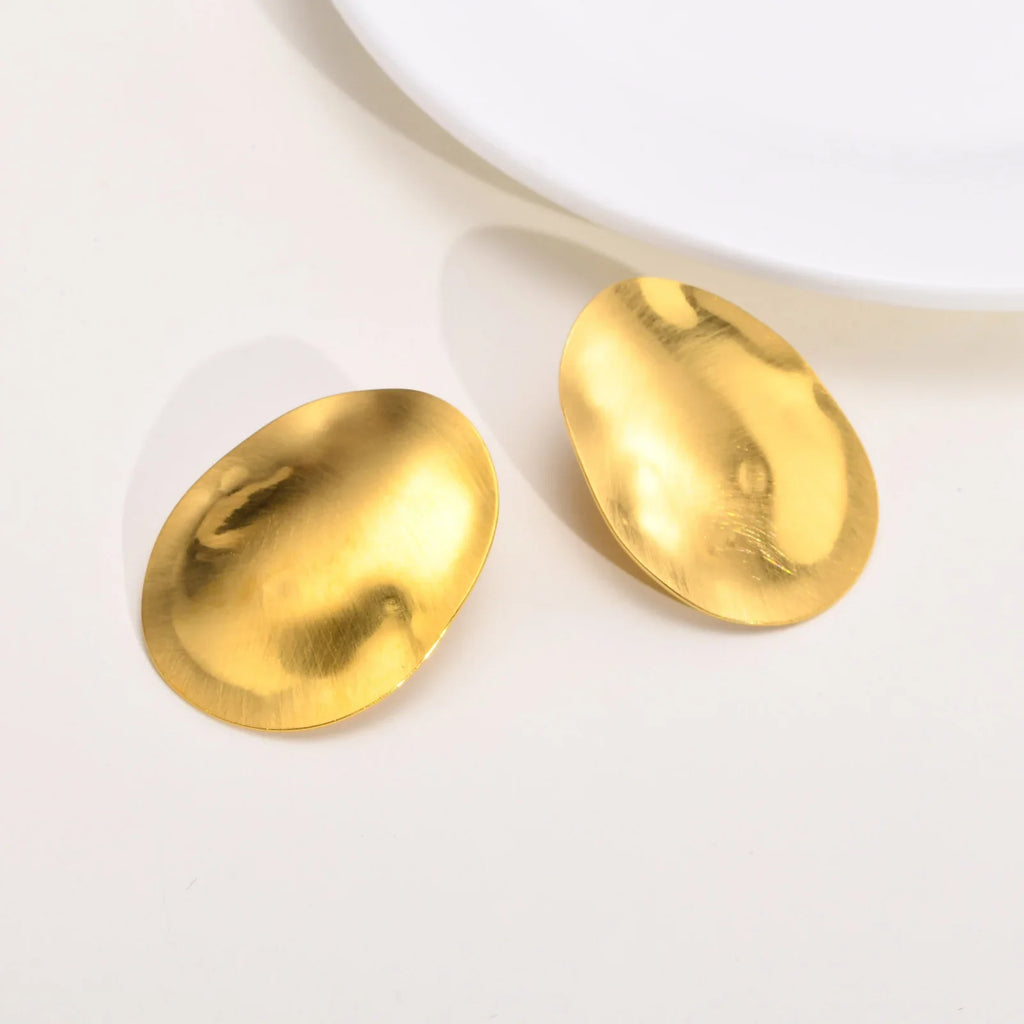 Matt Large Stainless Steel Stud Earring for Women, Pairs Chic Oval Irregular Ear Jewely Vera Lux