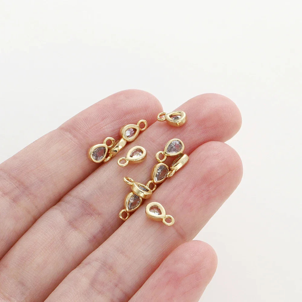 5/10pcs/lot Water-Drop Shape Pendants Wholesale 18K Gold Plated Cubic Zirconia Charm Pendants For DIY Necklace Jewelry Making Vera Lux