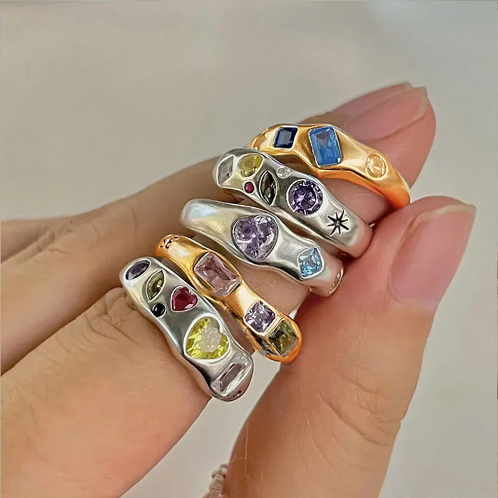 Zircon Square Finger Rings for Women Gold Color Irregular Stainless Steel Ring Engaement Wedding Aesthetic Jewelry Girls Gift Vera Lux
