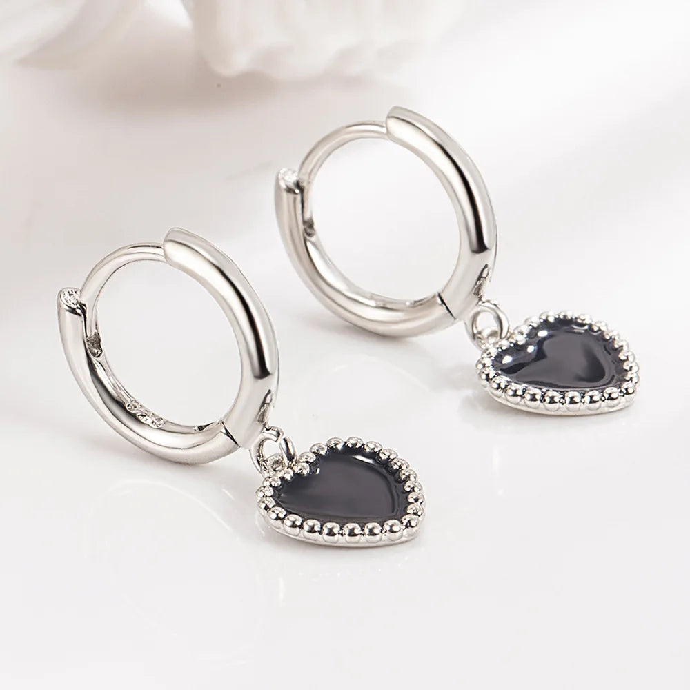 925 Sterling Silver Black Heart Earrings For Women Wedding Luxury Elegant Jewelry Accessories 2024 Trend Jewellery Vera Lux