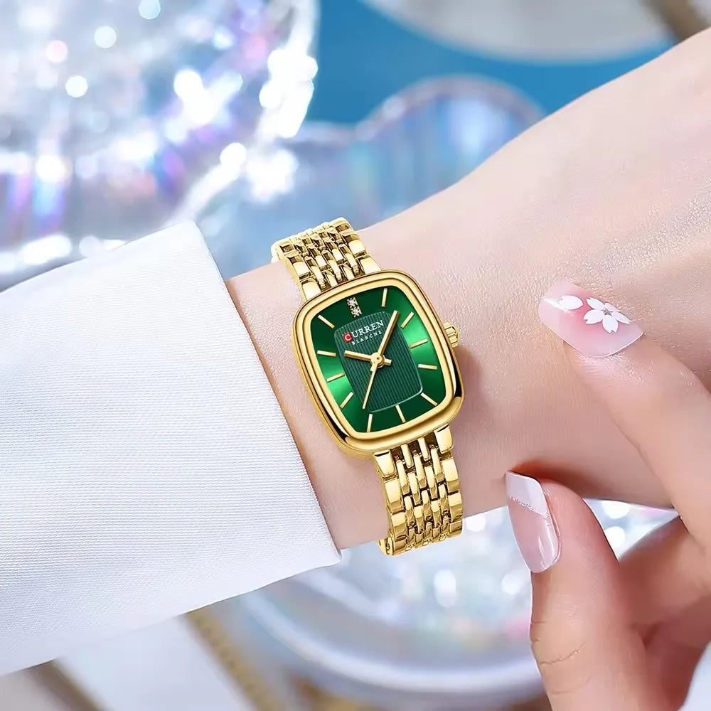 CURRN 9093 Women's Quartz Watch Fashion Leisure Diamond Simple Gold Silvery Steel Strip Wristwatch for Ladies Gift Clock Vera Lux