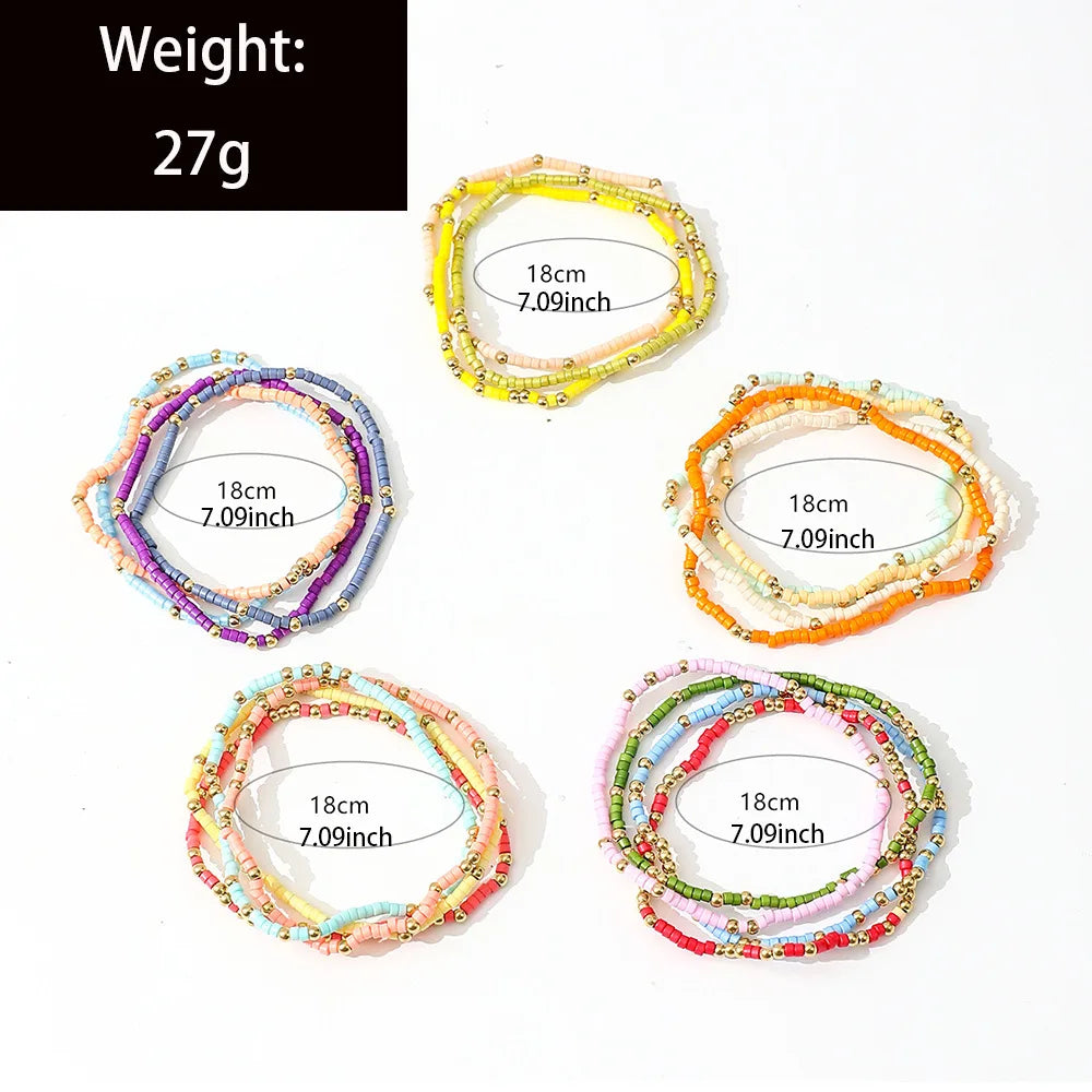 Bohemian Style Beaded Bracelet Set For Women Colorful Beads Stretchy Strand Chain Bangle Girls Summer Beach Vacation Jewelry Vera Lux