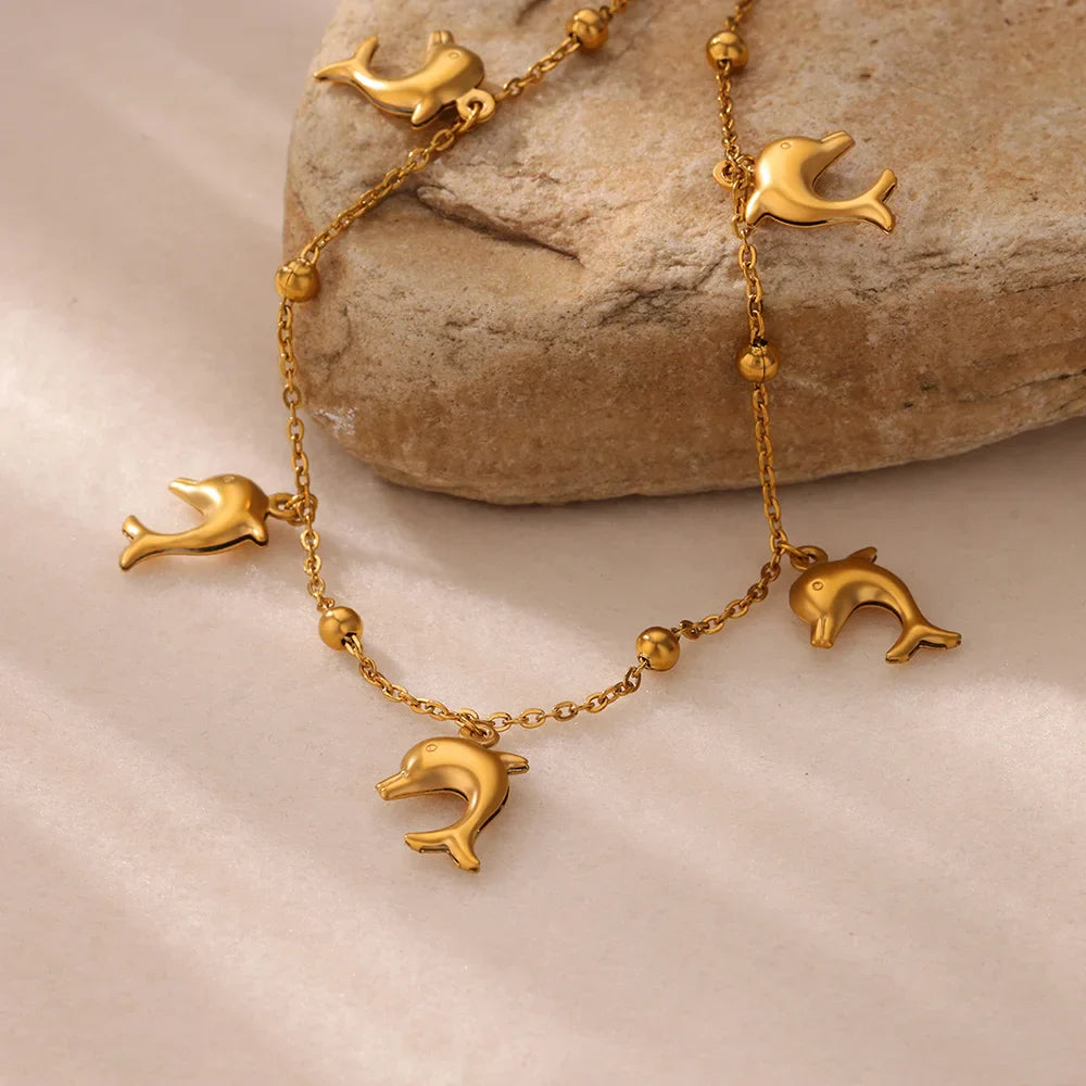 Summer Beach Stainless Steel Gold Color Chain Anklet For Women Starfish Shell Dolphin Fish Charm Ankle Bracelet Jewelry Gift Vera Lux