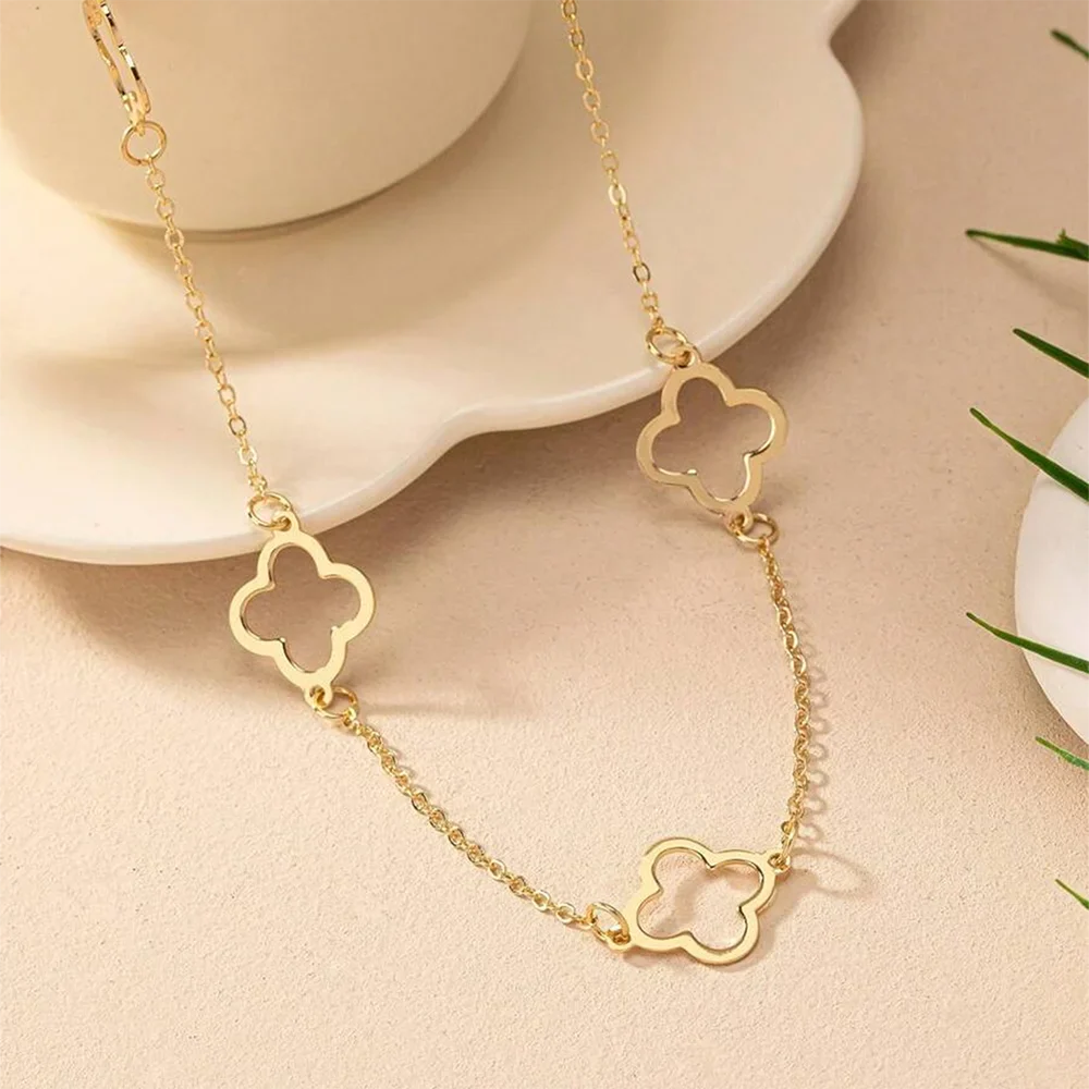 Aomogo Stainless Steel 2025 New Hollow Four-Leaf Clover Pendant Necklace Simple Fashion Design Collarbone Chain Jewelry Gifts Vera Lux
