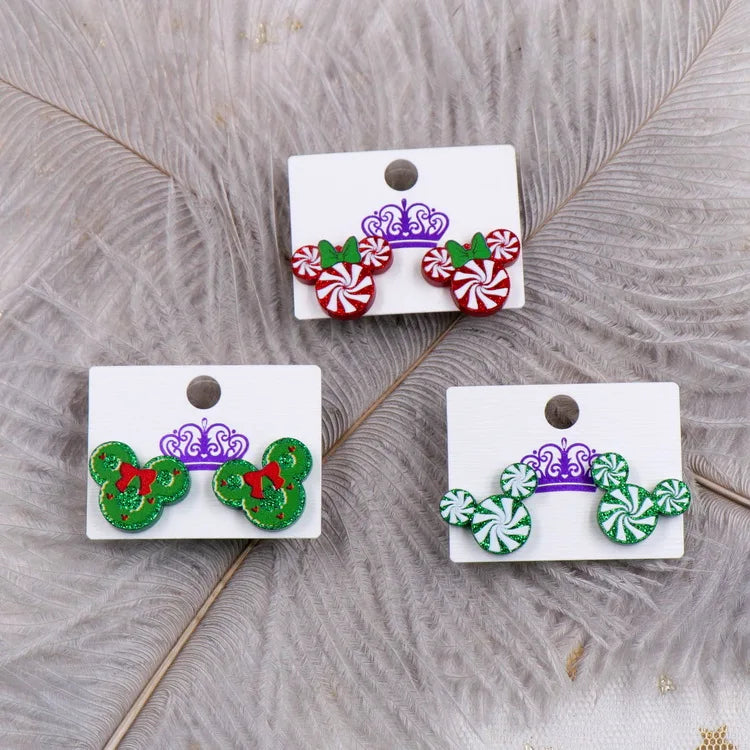 Custom Santa Hats Tree Mouse Head Turkey Glitter Acrylic Christmas Stud Earrings Stainless Steel Jewelry Wholesale Vera Lux