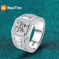 NeeTim Moissanite Ring For Men Sterling Silver Platinum Plated Ring Lab Diamond Men's Rings Man Wedding Band Fine Jewelry Vera Lux