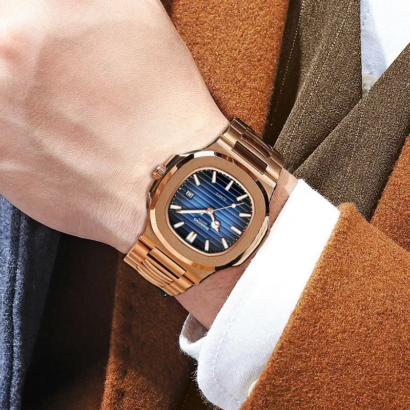 New Switzerland Man Casual Rose Gold Clock Men Luxury Watch Automatic Watches Mens Fashion Quartz Wristwatches Tudo Por 1 Real Vera Lux