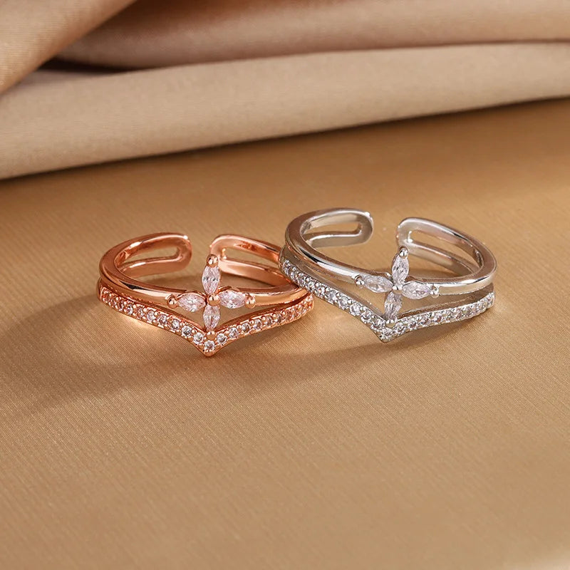 925 Sterling Silver Flower Zircon Wedding Rings For Women Couple Elegant Luxury Jewelry Wedding Argent 925 Jewellery Vera Lux