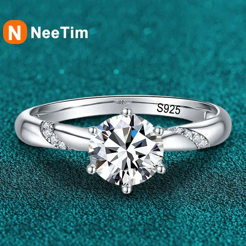 NeeTim 1ct - 3ct Moissanite Ring 925 Sterling Silver with Gold Plated Diamond Engagement Wedding Band Fine Jewelry For Women Vera Lux