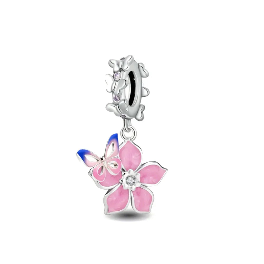 2026 Spring Pink Series Ballon Butterfly Flower Pendant Fit S925 European 925 Sterling Silver Bracelet Bangles Necklace Vera Lux
