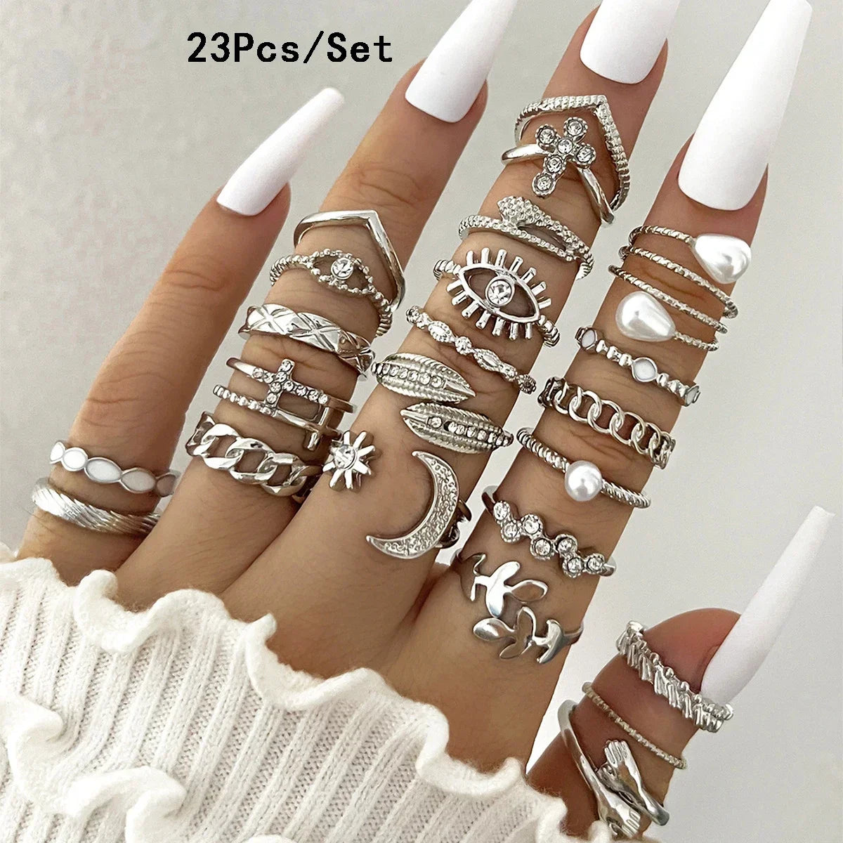 28Pcs Fashion Geometric Knuckle Rings Set For Women Crystal Heart Gold Silver Color Rings Girls  Party Jewelry Accessories Vera Lux
