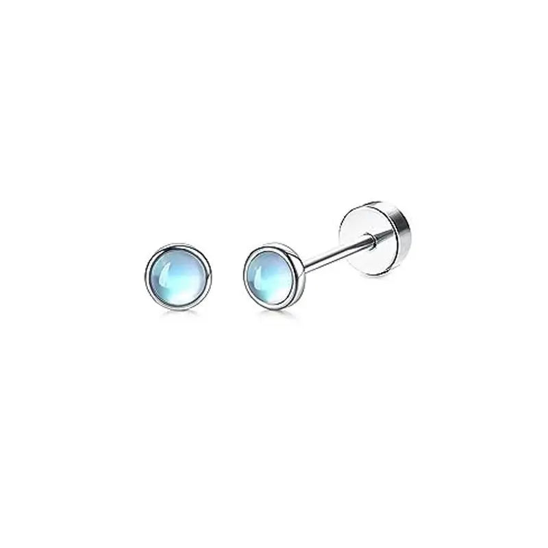 2PCS/Set Stainless Steel Heart Moon Earbone Stud Screw Ball Stud Earrings for Women Fashion Ear Tragus Cartilage Body Piercing Vera Lux