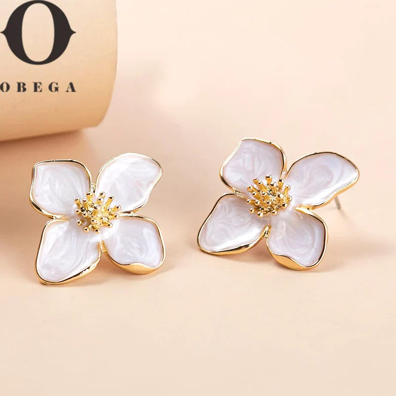 Obega Flower Earrings Stud Pink White Flowers Women Earring Post Spring Summer New Trendy Girls Cute Jewelrys Vera Lux