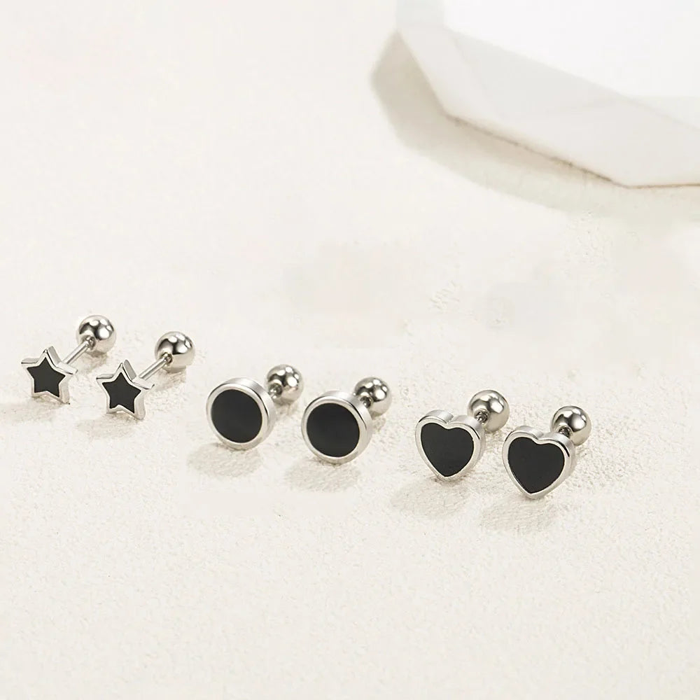925 Sterling Silver Black heart Star Round Small Stud Earrings for Women Luxury Jewelry Accessories 2024 Trend Free Delivery Vera Lux