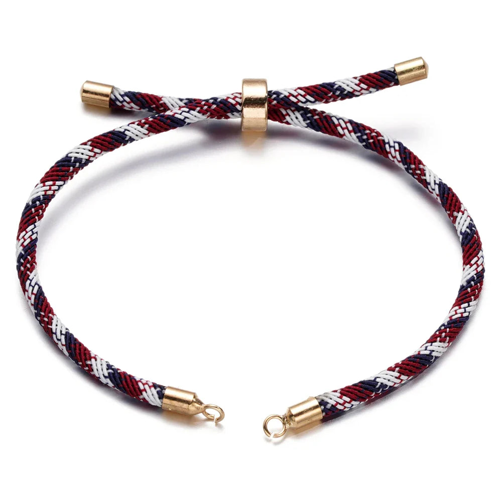 1pc Adjustable Nylon Braided Twisted Cords Slider Friendship Bracelets with Brass Cord End for Jewelry Making DIY Findings Vera Lux