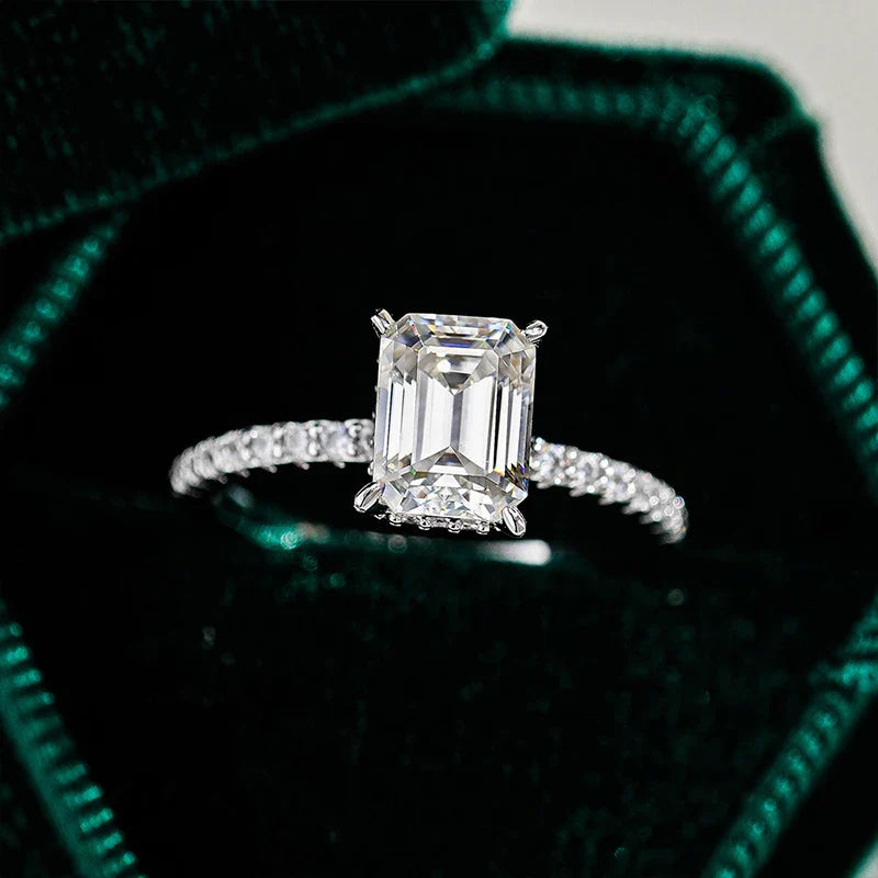 NeeTim 1ct 2ct 3ct Emerald Cut Moissanite Rings for Women 925 Sterling Silver Lab Diamond Wedding Engagement Ring Gemstone Band Vera Lux