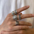 5Pcs/Set Goth Totem Horse Flame Antique Silver Color Rings for Men Unisex Punk Carved Knuckle Male Jewelry Accessories Steampunk Vera Lux