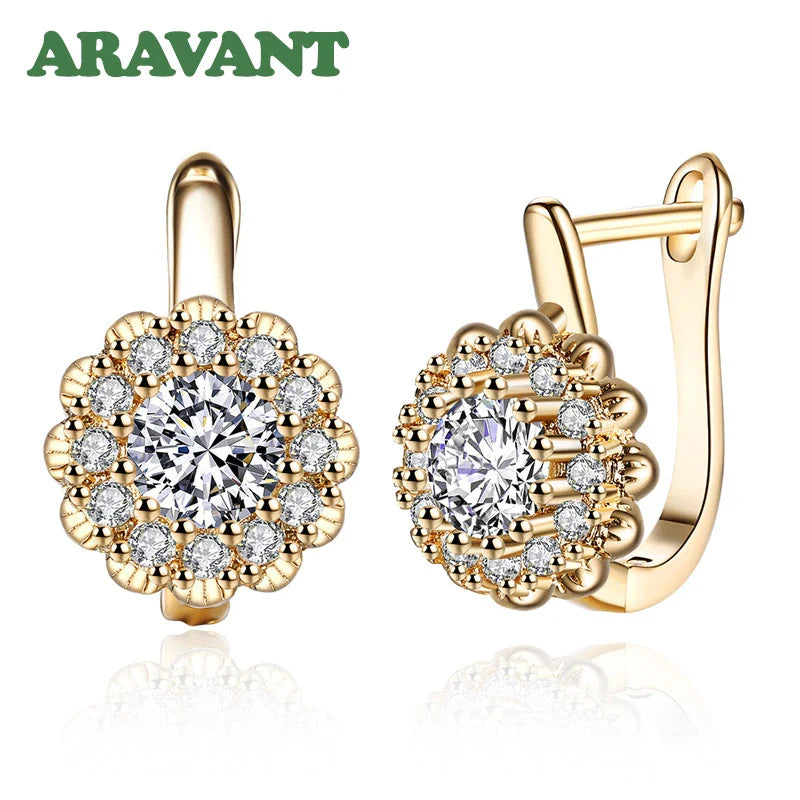 Aravant 925 Silver 18K Gold Cubic Zirconia Flower Gold Drop Earrings For Women Wedding Fashion Jewelry Vera Lux