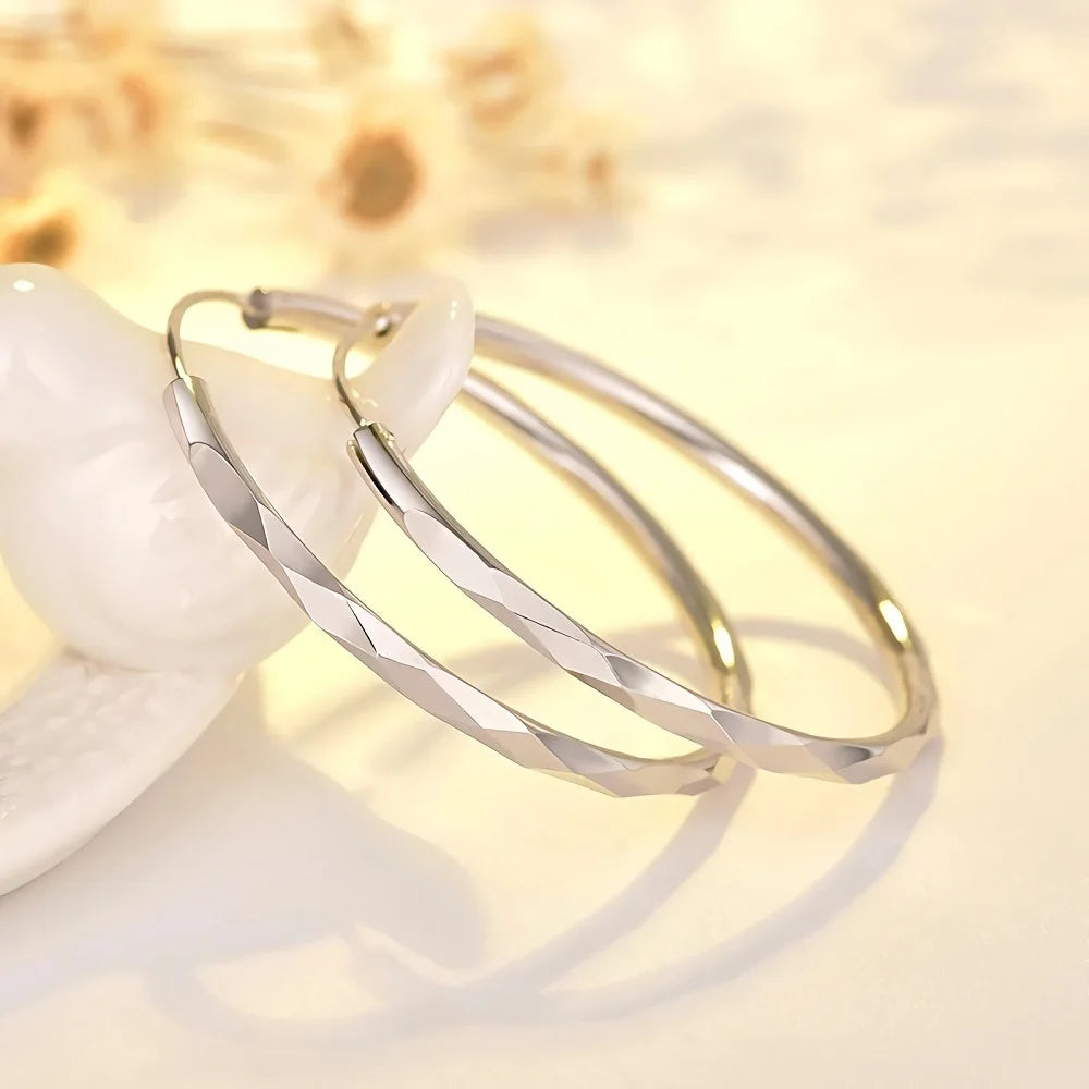 Fine 925 Sterling Silver Luxury 5CM Big Circle Hoop Earrings for Women Charms Original Designer Party Wedding Jewelry Gifts Vera Lux