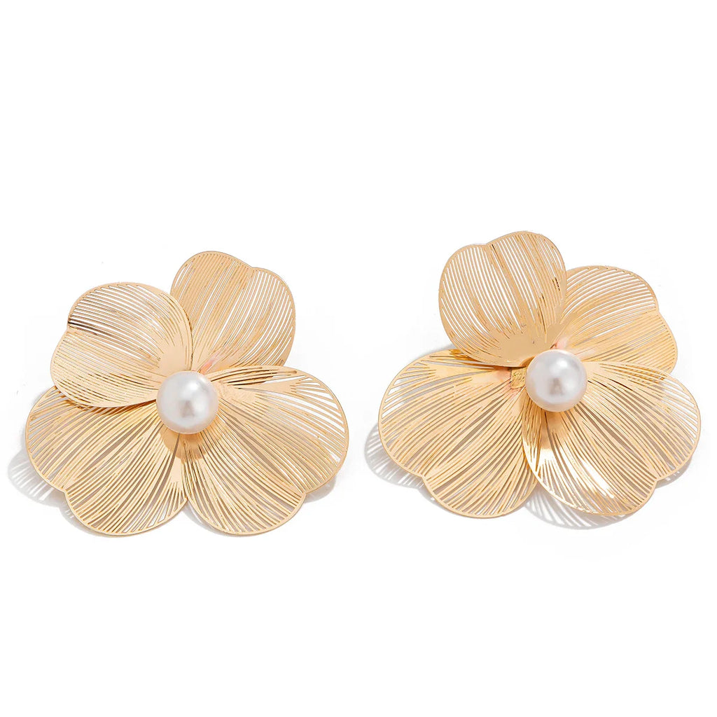 Ingemark Punk Vintage Metal Petal Flower Stud Earrings Women Girls Trend 2024 Goth Geometric Piercing Earring Jewelry Steampunk Vera Lux