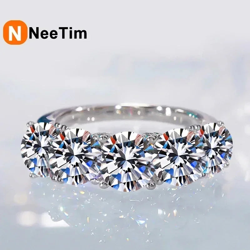 NeeTim 5mm 6.5mm Full Moissanite Ring for Women S925 Sterling Silver Eternity Sparkling Diamond Band Wedding Rings Jewelry Vera Lux