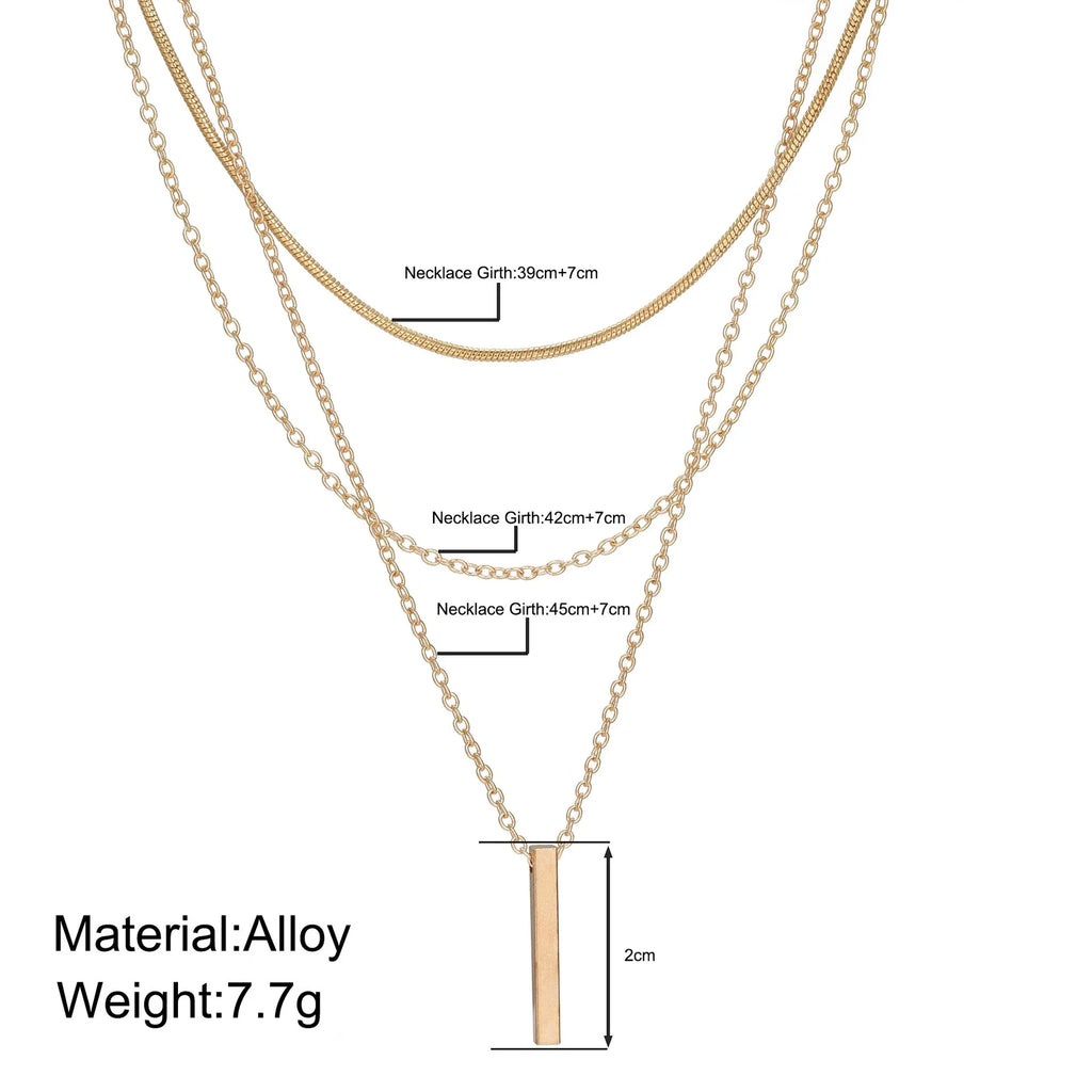 Fashion Layered Metal Bar Pendant Necklace for Women Daily Wear Gold Color Reactangle Clavicle Chain Collarbone Necklace Jewelry Vera Lux