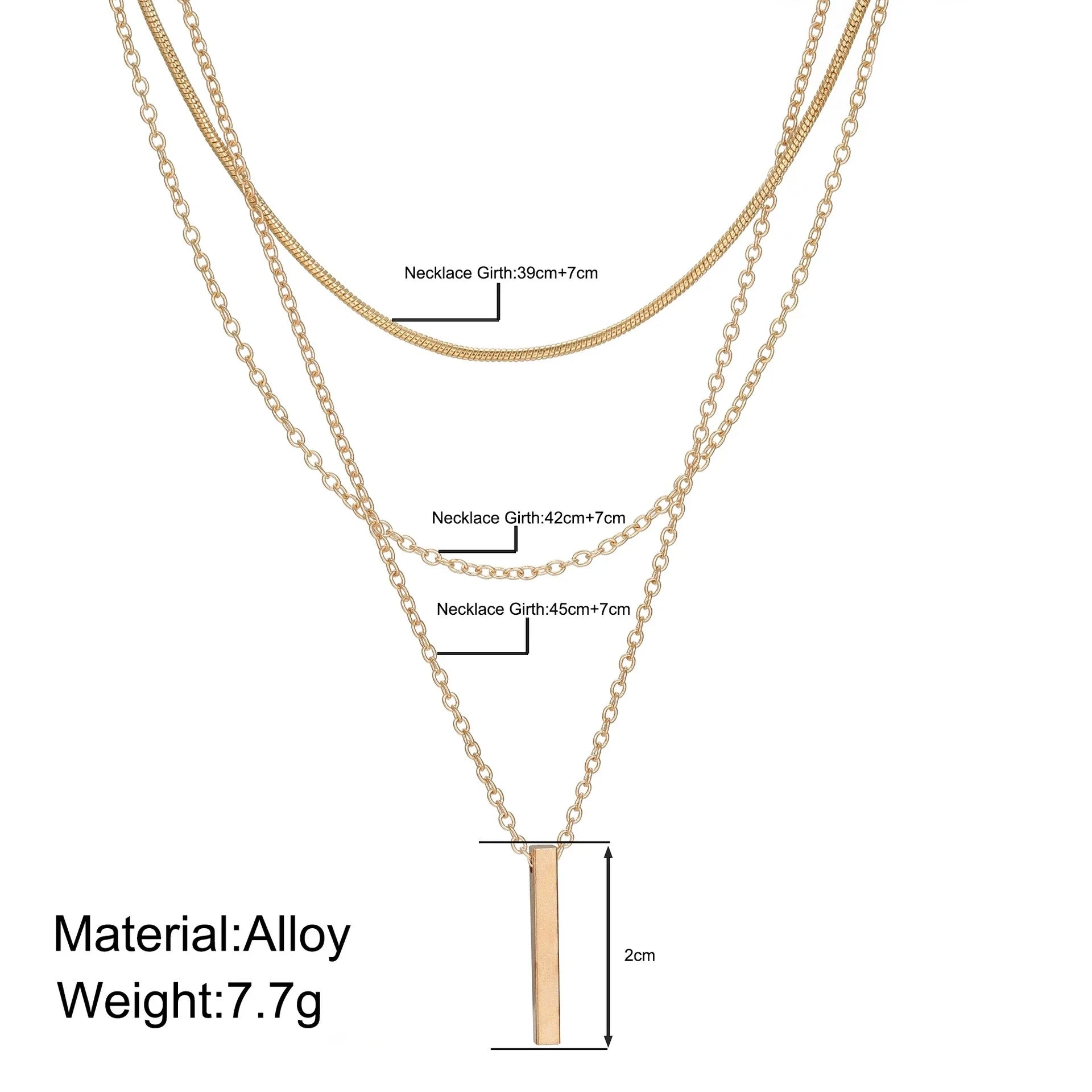 Fashion Layered Metal Bar Pendant Necklace for Women Daily Wear Gold Color Reactangle Clavicle Chain Collarbone Necklace Jewelry Vera Lux